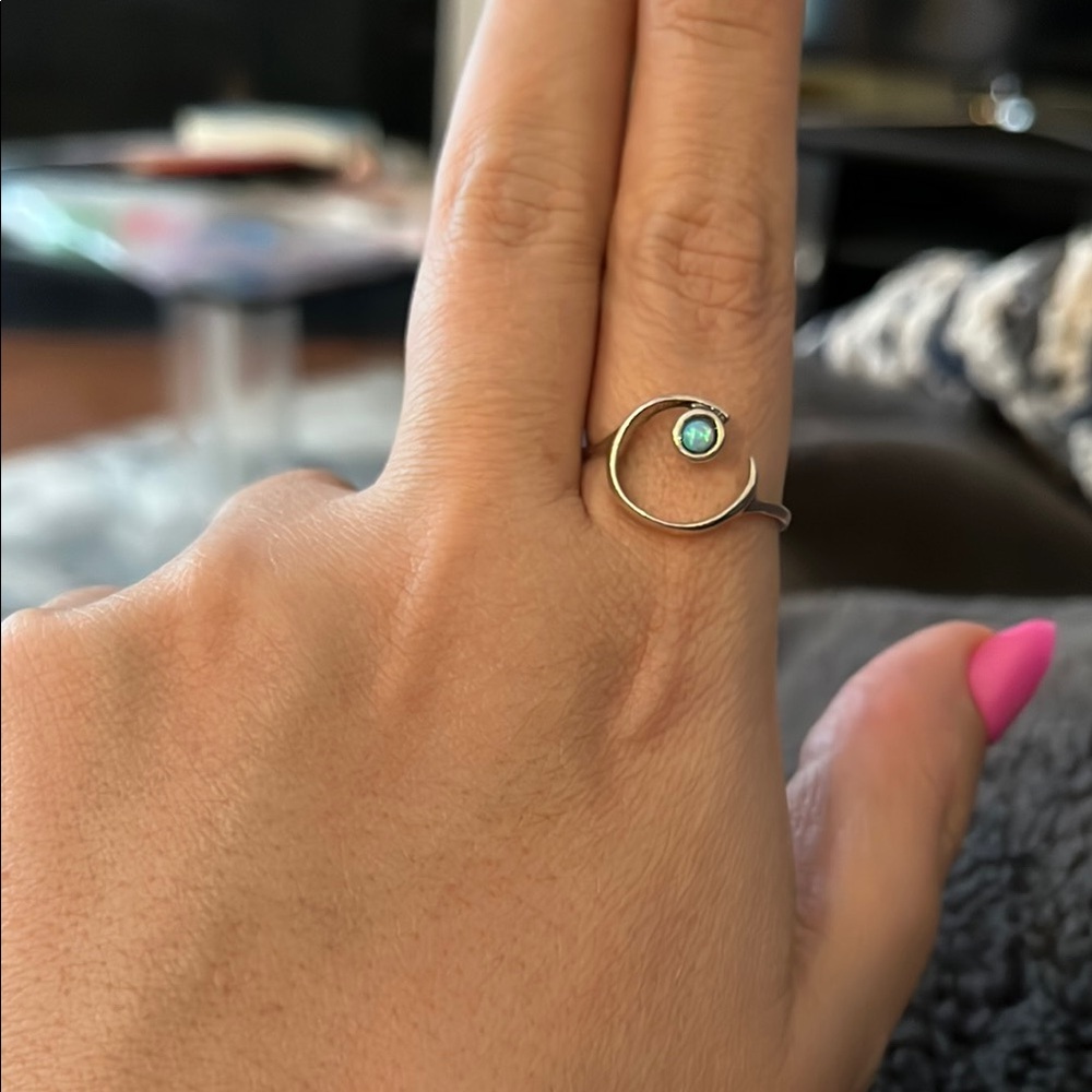 Opulenza Designs Blue Opal .925 Sterling Silver Ring, Size 10